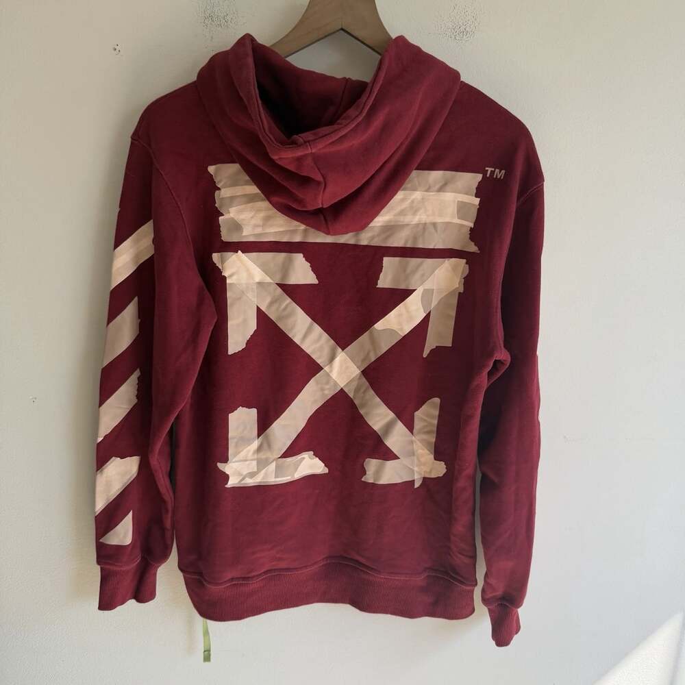 Off-White Virgil Abloh 2013 Burgundy Tape Arrows Hoodie Men’s L Terry Streetwear